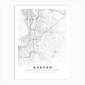 Auburn Alabama USA White Map Art Print