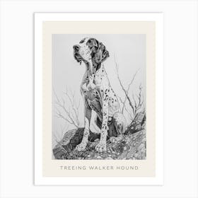 Treeing Walker Hound Line Sketch 3 Poster Art Print