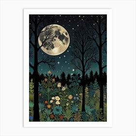 Moonlight In The Forest Style William Morris 1 Art Print 3 Art Print