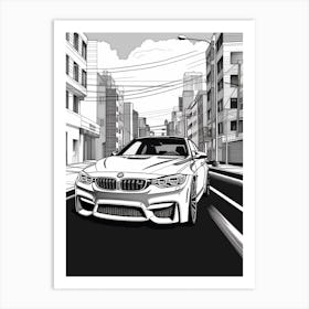 Bmw M3 Coastal Line Drawing 1 Art Print