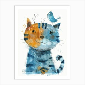 Small Joyful Tiger With A Bird On Its Head 16 Art Print