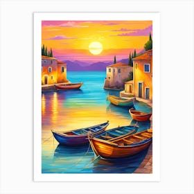 Sunset Boats On The Water Art Print