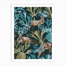 Stags In The Fern Jungle Art Print