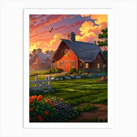 Barn At Sunset Art Print