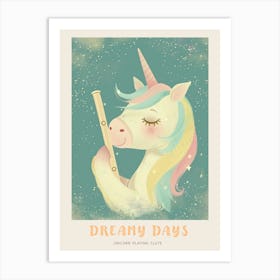 Storybook Style Unicorn Playing Flute Poster Art Print