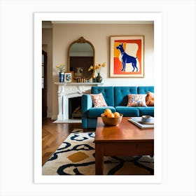 Living Room With Blue Couch Art Print