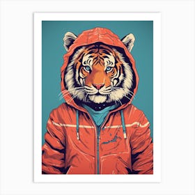 Tiger Illustrations Wearing An Orange Jacket 3 Art Print
