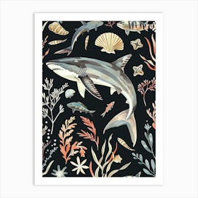Smooth Hammerhead Shark Black Background Illustration 3 Art Print