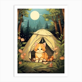 Kawaii Cat Drawings Camping 11 Art Print