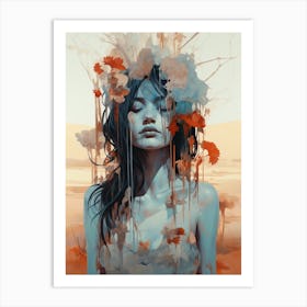 portrait of a woman in a field illustration 10 Art Print