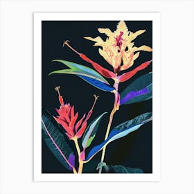 Neon Flowers On Black Celosia 2 Art Print