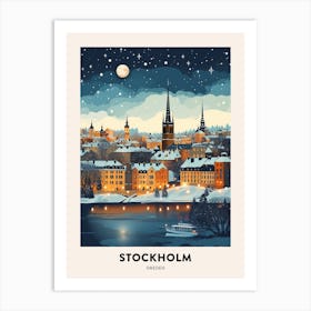 Winter Night  Travel Poster Stockholm Sweden 2 Art Print