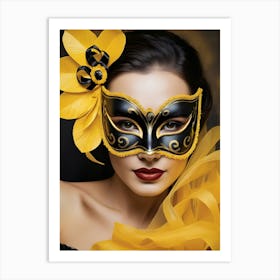 A Woman In A Carnival Mask, Yellow And Black (20) Art Print