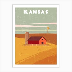 Kansas, USA — Retro travel minimalist poster Art Print