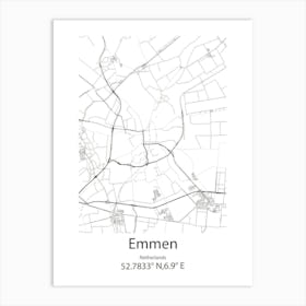 Emmen,Netherlands Minimalist Map Art Print