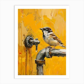 Bird On A Faucet Art Print