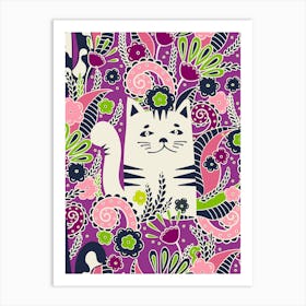 Kitten In The Spring Garden, Lilac background Art Print