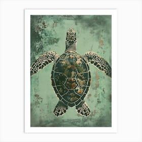 Sea Turtle Aqua Vintage Painting 2 Art Print