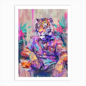 Animal Party: Crumpled Cute Critters with Cocktails and Cigars Tiger Art Print