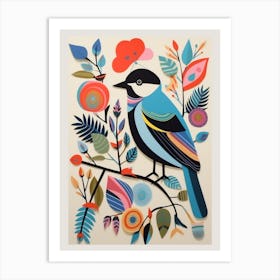 Colourful Scandi Bird Carolina Chickadee 1 Art Print