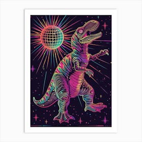 Dinosaur With Shining Disco Ball Art Print