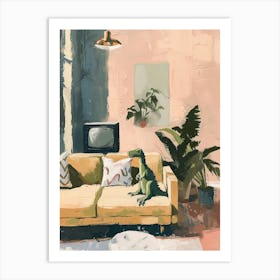 Dinosaur In The Living Room With A Tv 4 Art Print