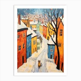 Cat In The Streets Of Stockholm   Sweden With Snow 1 Art Print