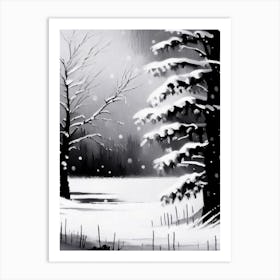 Winter Scenery,Snowflakes Black & White 3 Art Print