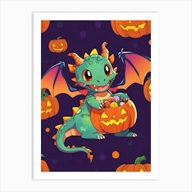 Halloween Dragon With Pumpkins Art Print