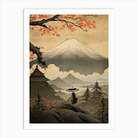 Mountains And Hot Springs Japanese Style Illustration 3 Art Print