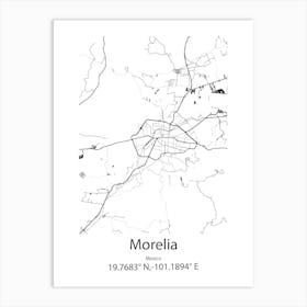 Morelia,Mexico Minimalist Map Art Print