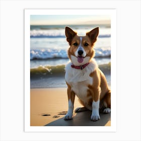 Corgi On The Beach 1 Art Print