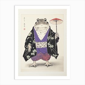 Frog Wearing A Kimono, Matsumoto Hoji Inspired Japanese Woodblock 2 Art Print