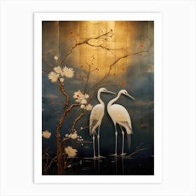 Two Cranes In A Tree Art Print