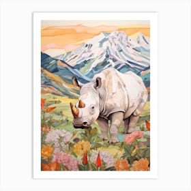 Colourful Patchwork Rhino 2 Art Print