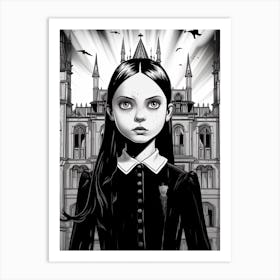 Nevermore Academy With Wednesday Addams Line Art 06 Fan Art Art Print