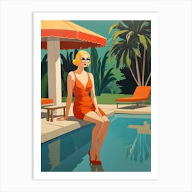 Woman At The Pool Art Print