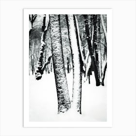 Snow Covered Tree Trunks Art Print