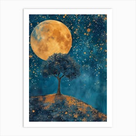 Full Moon With Tree Art Print