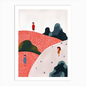 Mountains, Tiny People And Illustration 5 Art Print