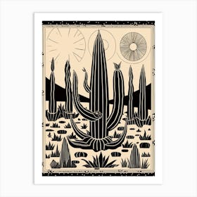 B&W Cactus Illustration Melocactus 3 Art Print