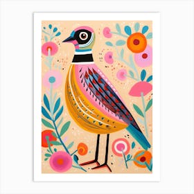 Pink Scandi Partridge 4 Art Print