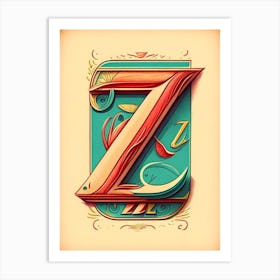 Z, Letter, Alphabet Vintage Sketch 1 Art Print
