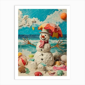 Retro Kitsch Snowmen On The Beach 4 Art Print