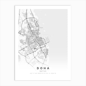 Doha Qatar White Map Art Print