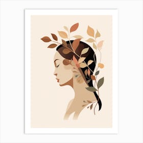 Portrait Of A Woman With Leaves 1 Art Print