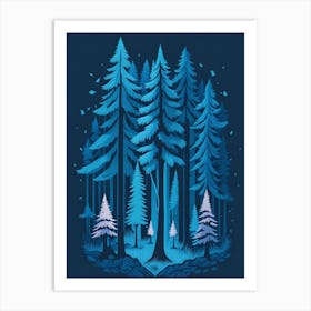 A Fantasy Forest At Night In Blue Theme 27 Art Print