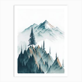 Mountain And Forest In Minimalist Watercolor Vertical Composition 188 Art Print