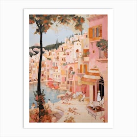 Ibiza Spain 5 Vintage Pink Travel Illustration Art Print