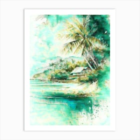 Taveuni Island Fiji Watercolour Pastel Tropical Destination Art Print